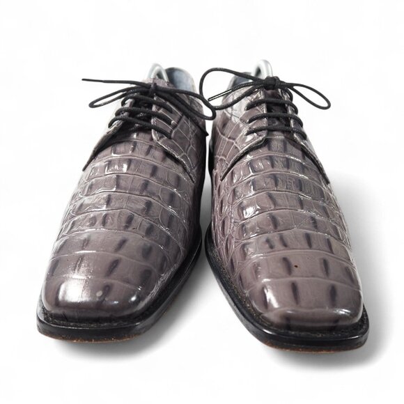 Stacy Adams Merrick Embossed Crocodile Leather Square Toe Oxfords Grey Men's 9W - Picture 3 of 11